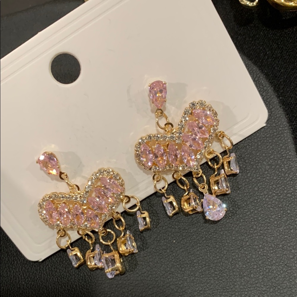 Elegant Gold and Pink Dangle Earrings